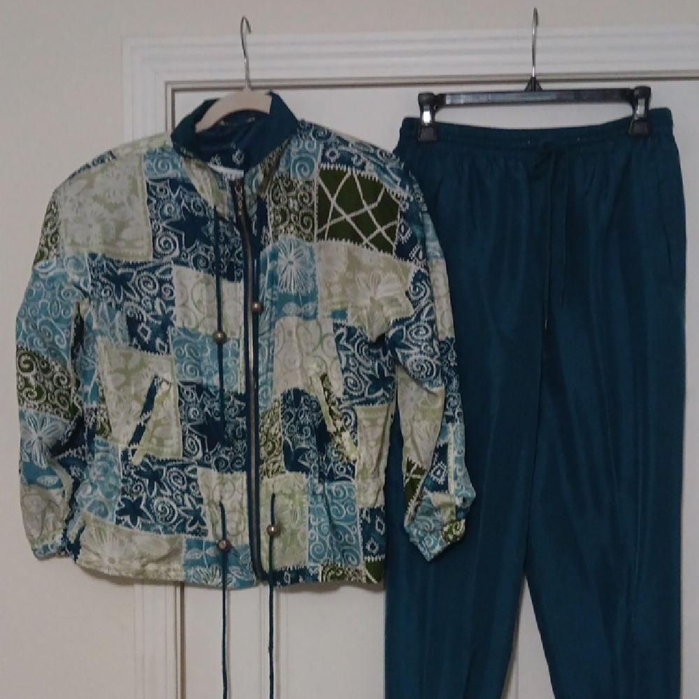 Patchwork Jacket and Teal Pants Set